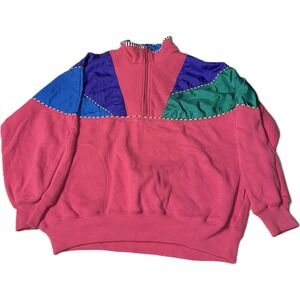 VTG Women's 80's Bocoo Color‎ Block Windbreaker 1/4 Zip Jacket Sweatshirt Size S